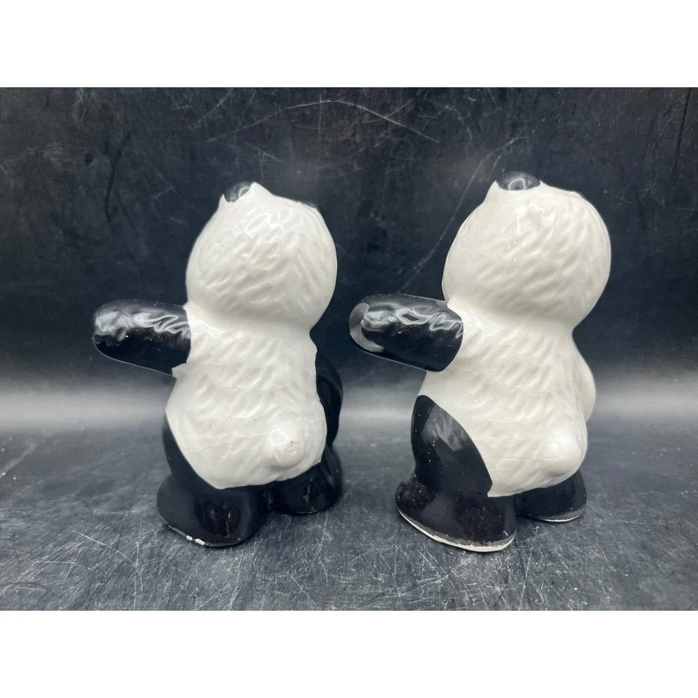 Vtg Ceramic Panda Bear Salt &‎ Pepper Shakers As Is 3.5